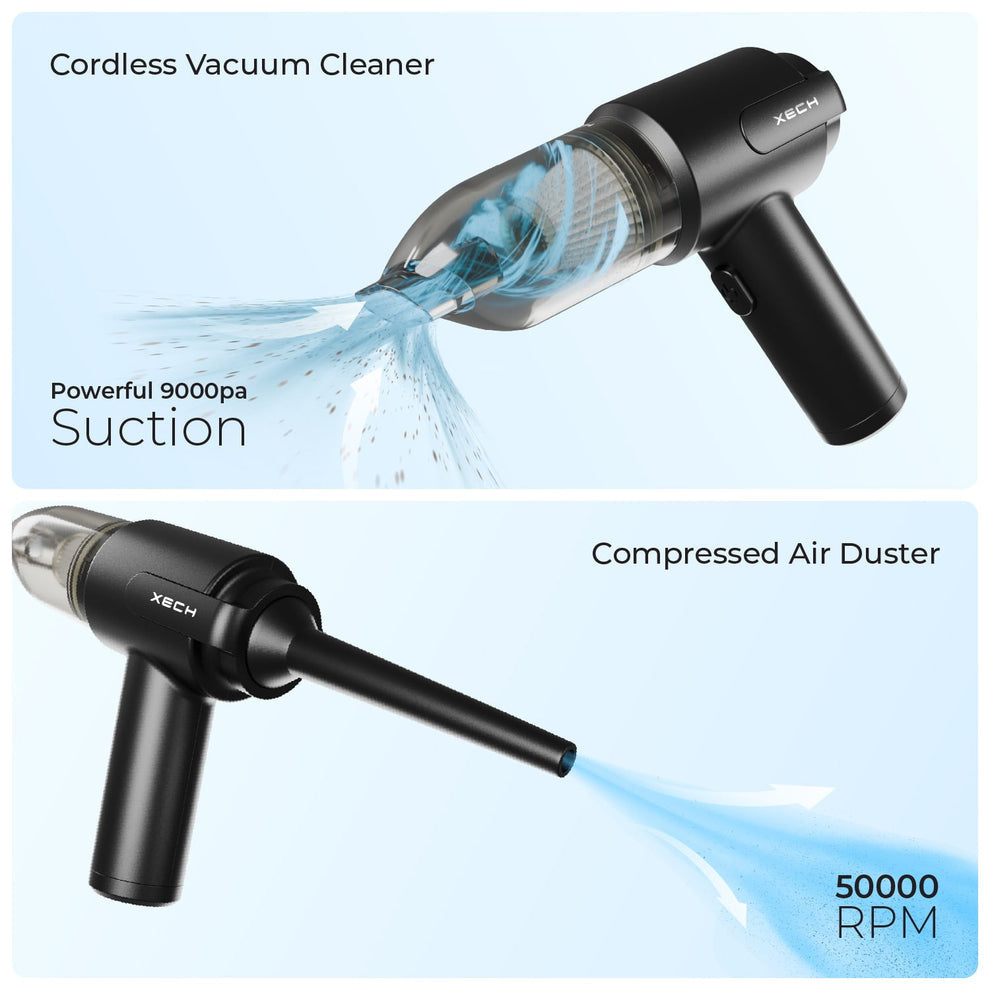 Xech | 9000Pa Turbo Suction Cleaner  | Cordless & Compact Design  | Dual Function for Car, Home & More (with 12 months warenty)