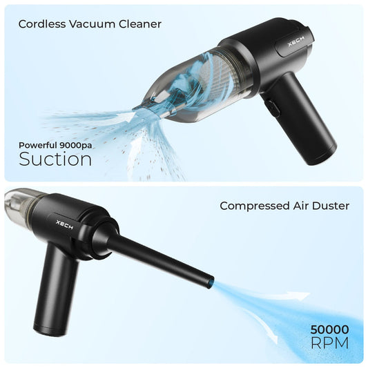 Xech | 9000Pa Turbo Suction Cleaner  | Cordless & Compact Design  | Dual Function for Car, Home & More (with 12 months warenty)